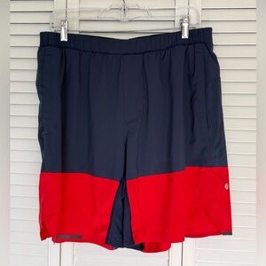 Lululemon Training Gym Shorts Lined Colorblock Men's Size XL Navy Blue Red
